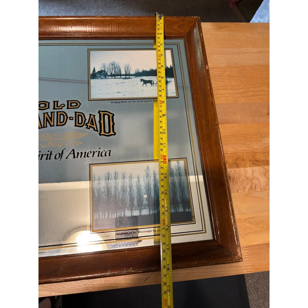 Vintage Old Grand-Dad Bourbon Bar Mirror Spirit of America Wood Frame Rare